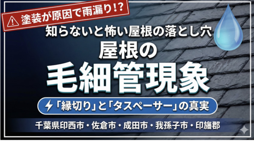 屋根の毛細管現象と雨漏り対策｜縁切り・タスペーサーの解説。千葉県印西市・佐倉市など北総エリアの屋根塗装・リフォーム。