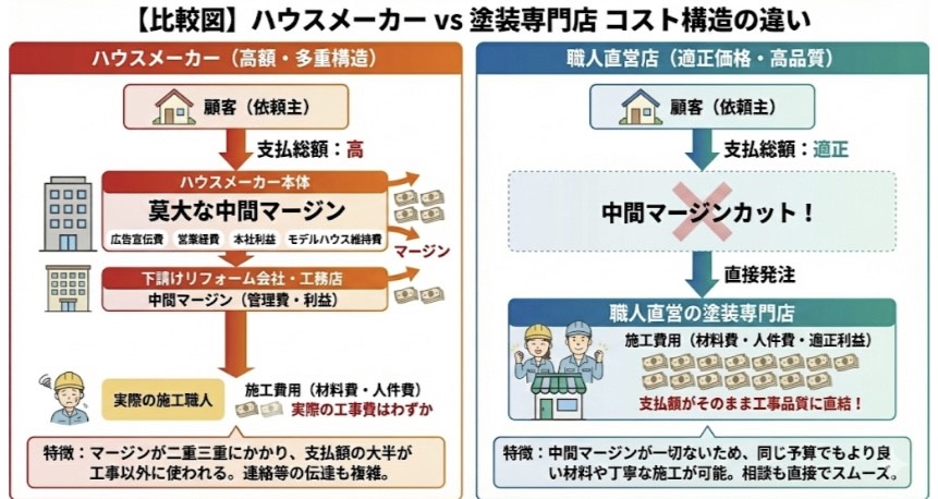 ハウスメーカーと塗装専門店のコスト構造比較