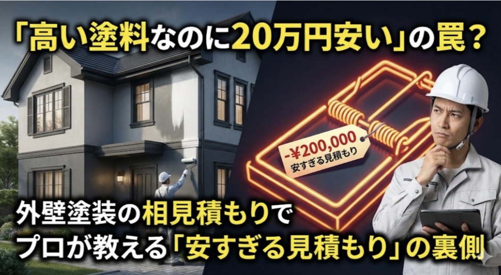外壁塗装の「安すぎる見積もり」への注意を促す比較画像。