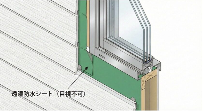 外壁の中にある、目視できない防水シートの構造図
