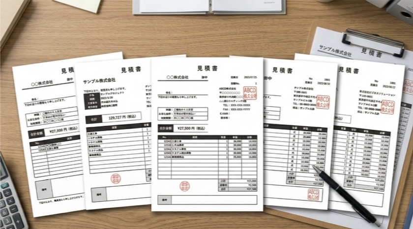 複数の見積書が並んでいるイメージ写真