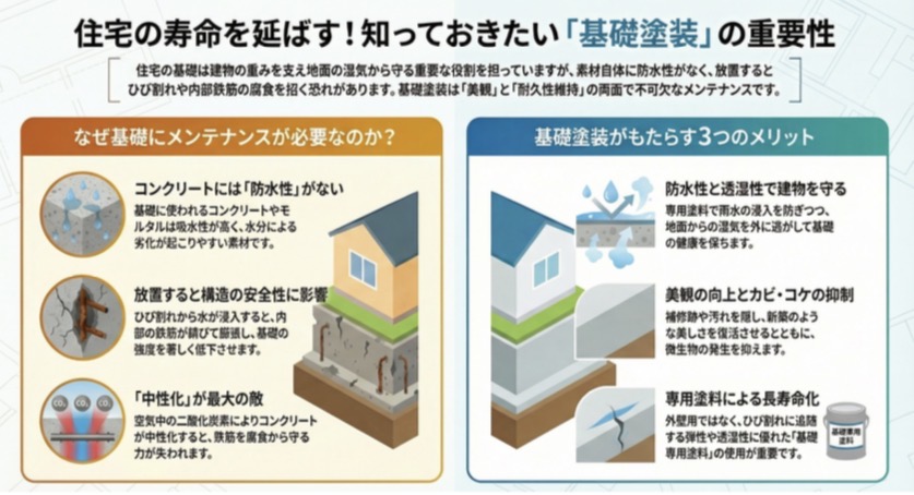 基礎を塗装する3つのメリットの図解